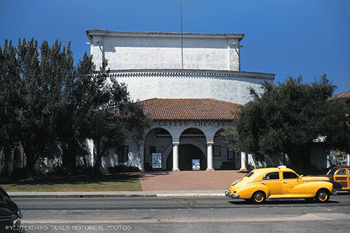 Santa Barbara California's Lobero Theatre as seen from the corner of Anacapa & Canon Perdido streets in September of 1948